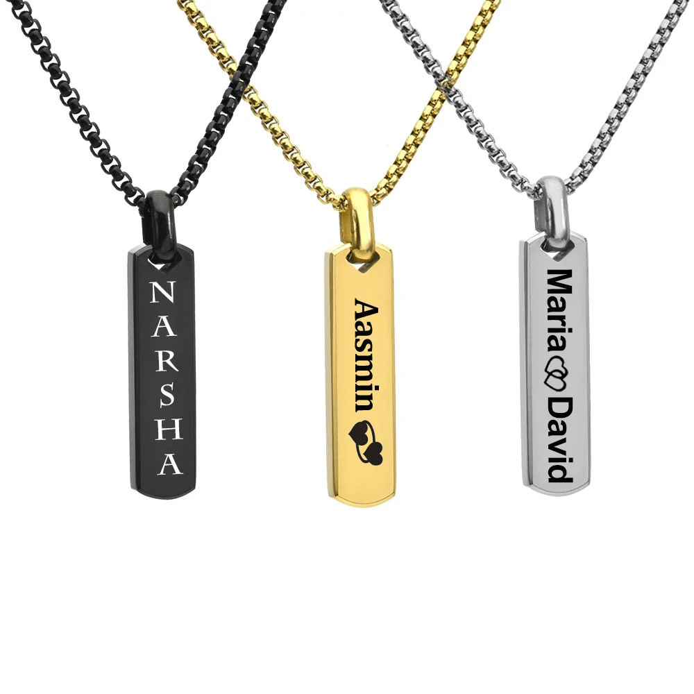 

Customized Engraved Name Bar Necklace For Women Stainless Steel Personalized Letter Date Punk Man Pendant Chain Jewelry Gifts