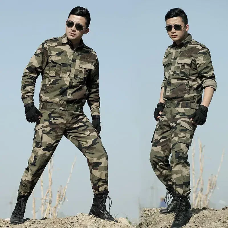 Pure Cotton Camouflage Clothing for Training Wear-resistant Construction Site Labor Protection Spring and Autumn Thick Style