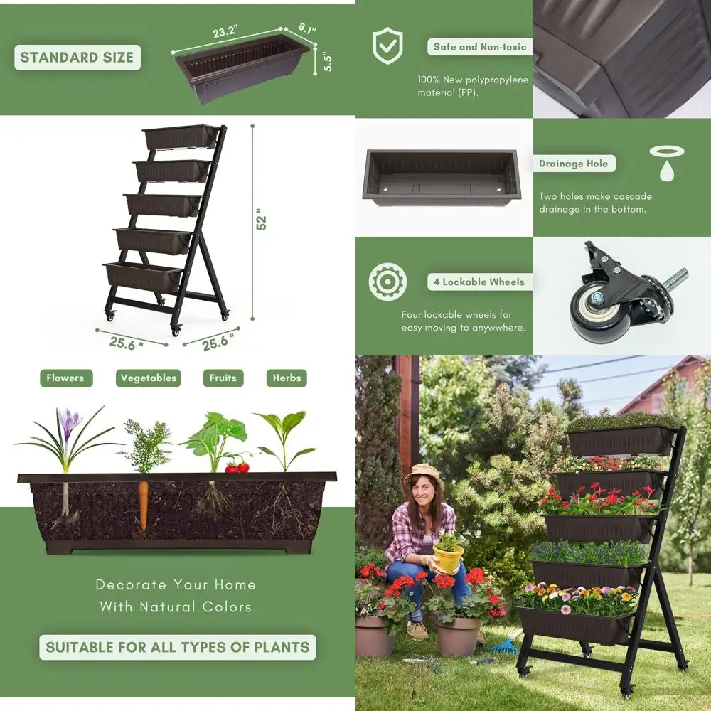 

5-Tier Vertical Garden Planter with Drainage, Elevated Bed for Growing Vegetables, Flowers, and Herbs Indoor or Outdoor