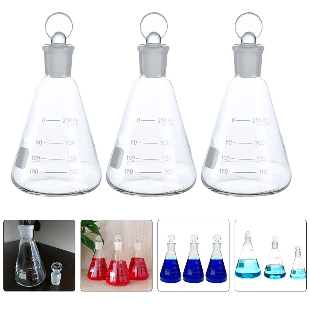 

3Pcs Stopper Glass Conical Flask Durable Laboratory Flask Heating Safe for School Experimental Chemistry Thickened Supplies