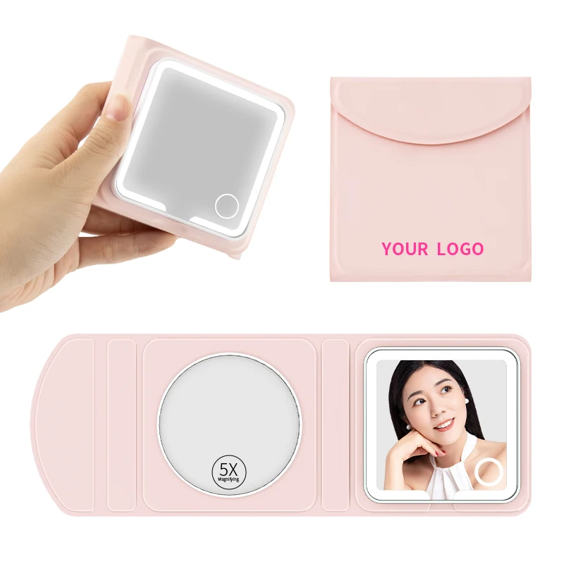 Missmeeca Pocket Mirror Mini Foldable Compact Makeup Mirror Dual-Sided Cute Travel Type-C Charging Port Small Purse Mirror