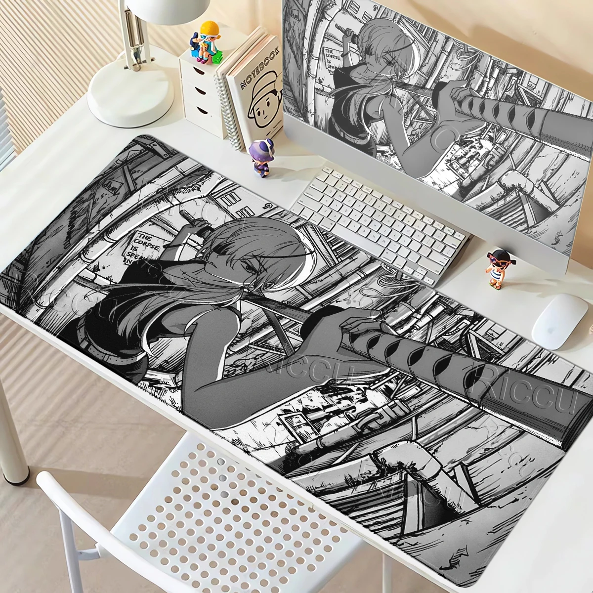 Comic Chainsaw Man Pattern Mouse Pads Anime Reze Gamer Makima PC Gaming Accessories Non-slip Extended Computer Keyboard Desk Mat