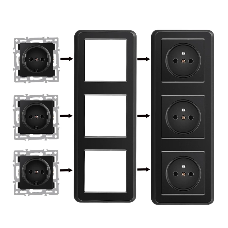 wall-mounted module diy European standard black tempered crystal glass panel socket LED light switch button function combi