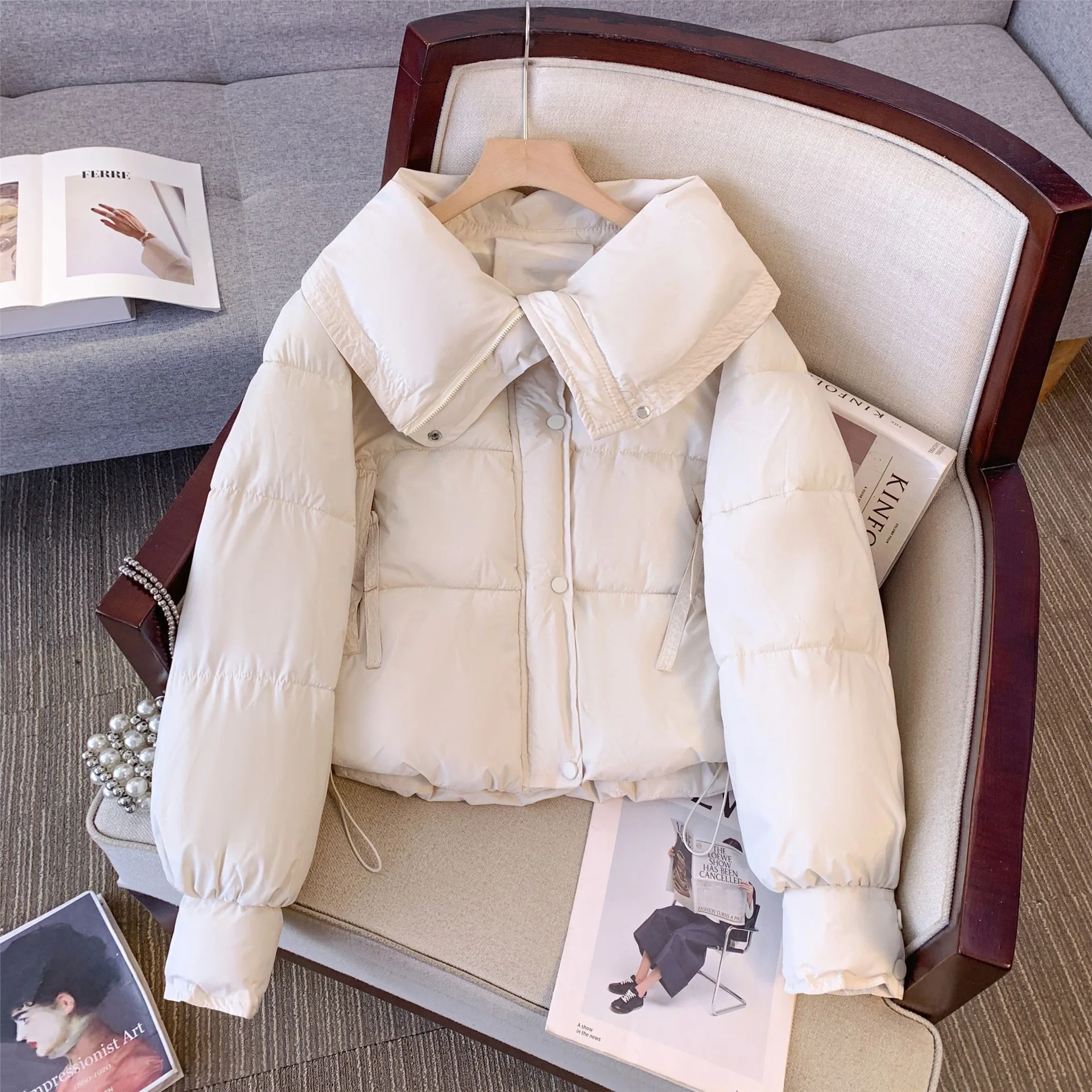 

2025 новые модные женские свободные утепленные пальто с отложным воротником и длинными рукавами, повседневные модные однотонные стеганые пальто, женская парка, одежда