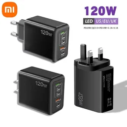 2024 Xiaomi Fast Charger 120W 5 Ports USB C PD Charging Quick Charge 3.0 USB C Phone Charger Adapter For iPhone Huawei Samsung