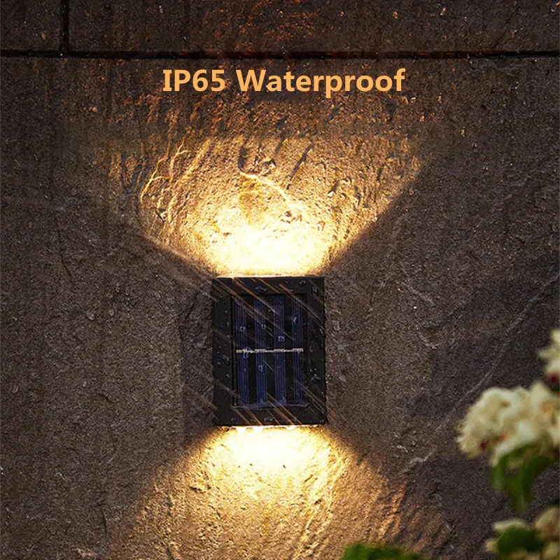 Outdoor 2Pcs Solar Wall LED Lamp Washer Light Waterproof Up and Down Luminous Lighting For Garden Street Landscape Decoration