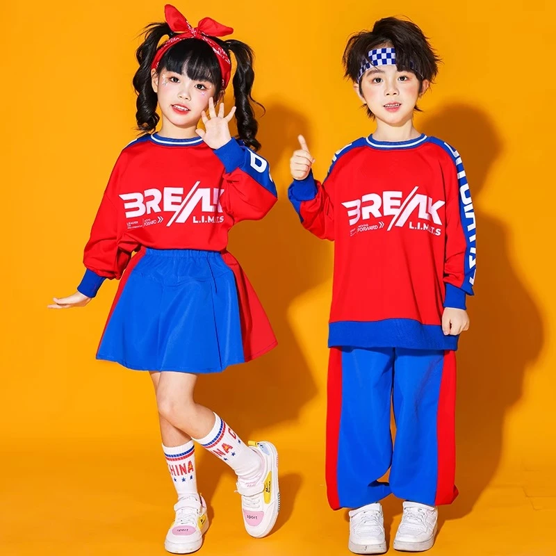 Ragazze Hip Hop Manica lunga Crop Top Felpa Pantaloni casual Gonna Streetwear Costume Gruppo Jazz Cheerleader Abiti da ballo di strada