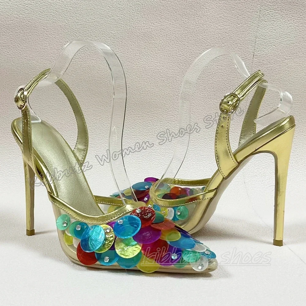 

Colorful Bling Pump Sandals Glossy Ankle Boots Pointy Thin High Heels Leather Fashion Novelty Sexy Elegant Concise Women Shoes