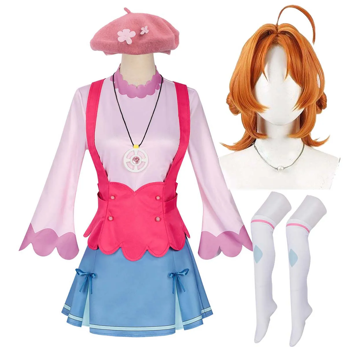 

Halloween Party Women Anime Cure Answer Akechi Anna Cosplay Pink Costume Or Wig