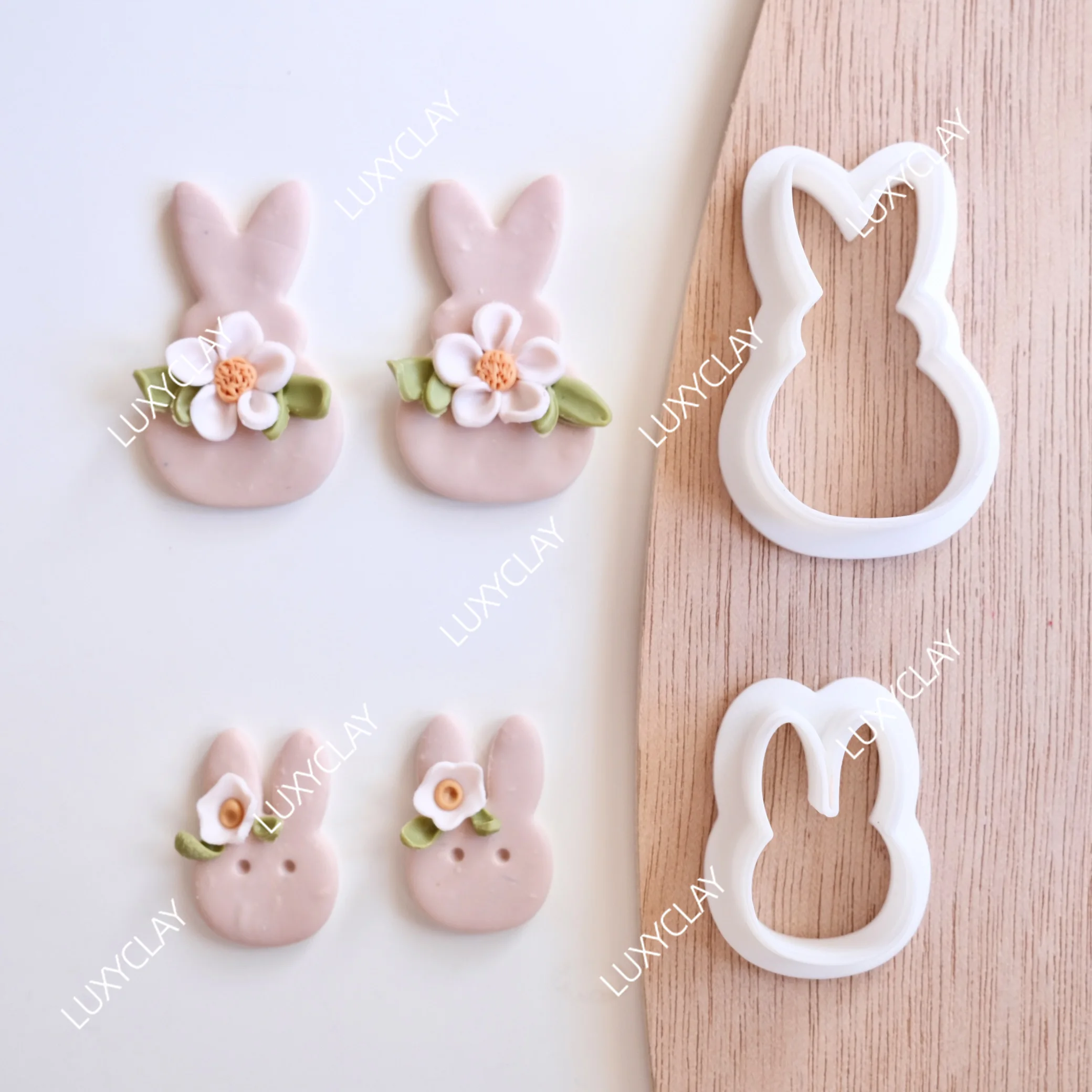 2pcs/set Cute Bunny Shape Clay Earring Cutters, Easter Day Rabbit Pattern Polymer Clay Cutters for DIY Pendants Jewelry Making