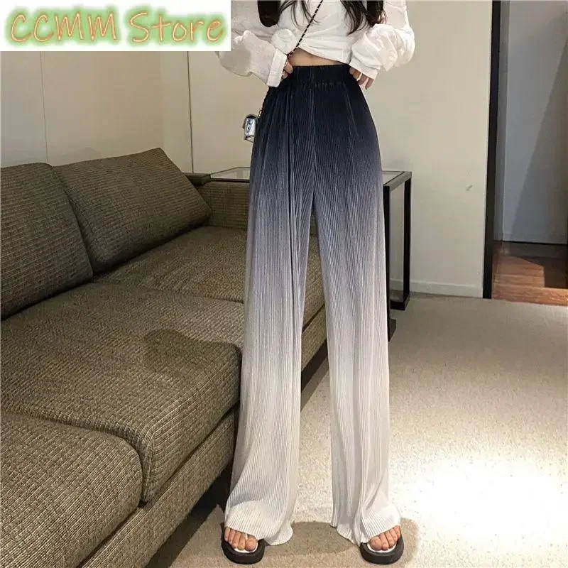 Fashion Printed Spliced Folds Tie Dye Gradient Pants Female Clothing Summer New Loose Elastic High Waist Casual Trousers