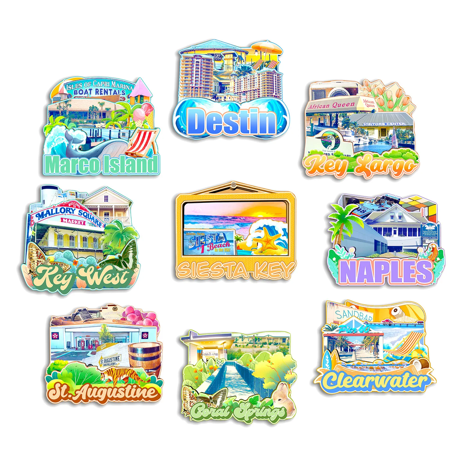 Coral Springs Clearwater Siesta Key Augustine Naples Key West Marco Island Key Largo Destin Florida USA Fridge Magnet Travel