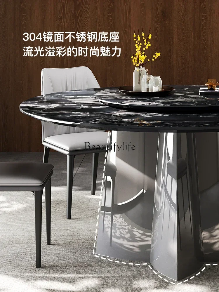 Natural marble round dining table high-end black rose imported luxury stone high-end dining table