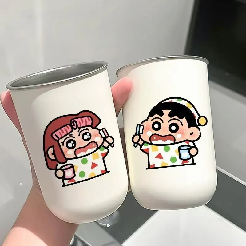Kawaii Crayon Shin-chan Stainless Steel Mouthwash Cup Cartoon Cute Nohara Shinnosuke Himawari Household Wash Cup Gift