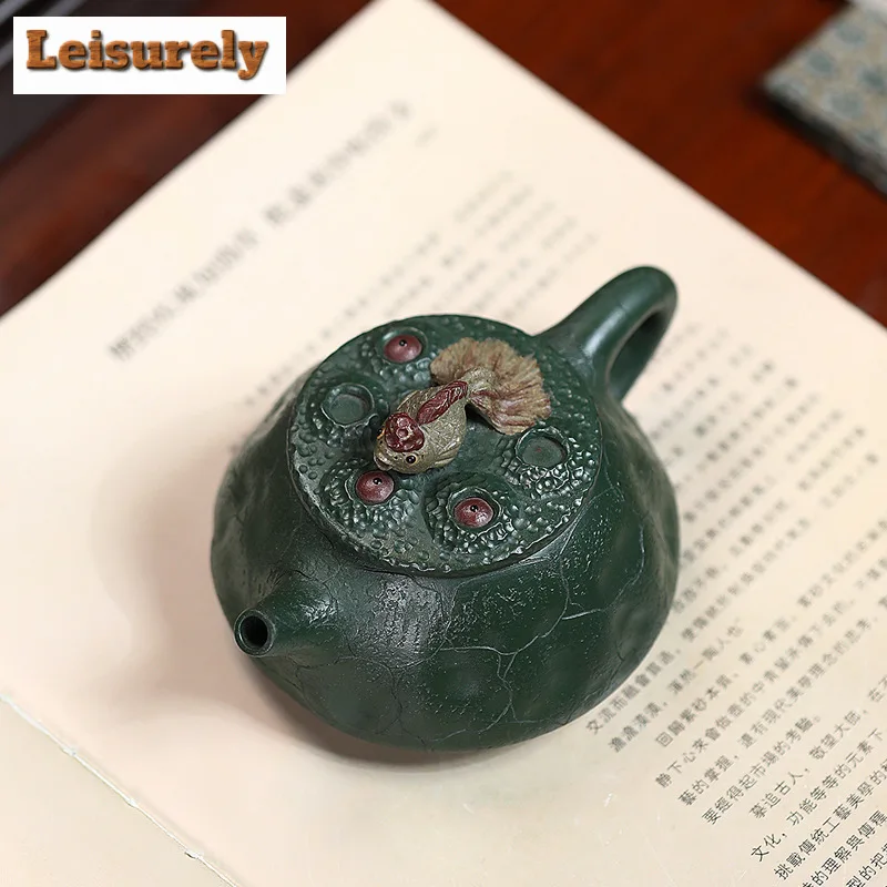 240ml Yixing Purple Clay Teapot Hand Pinch Koi Fish Lid Tea Pot Raw Ore Green Mud Kettle Chinese Handmade Zisha Kung Fu Tea Set