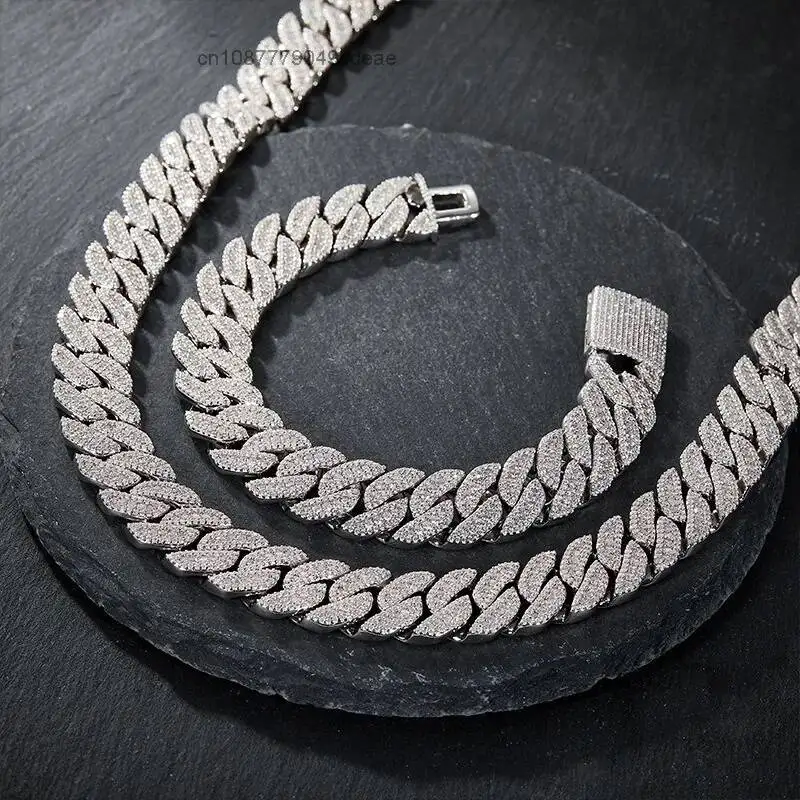 

Men's Three-Row Cuban Style Micro Paved 15mm Moissanite Necklace Hip-Hop Personality Trendy