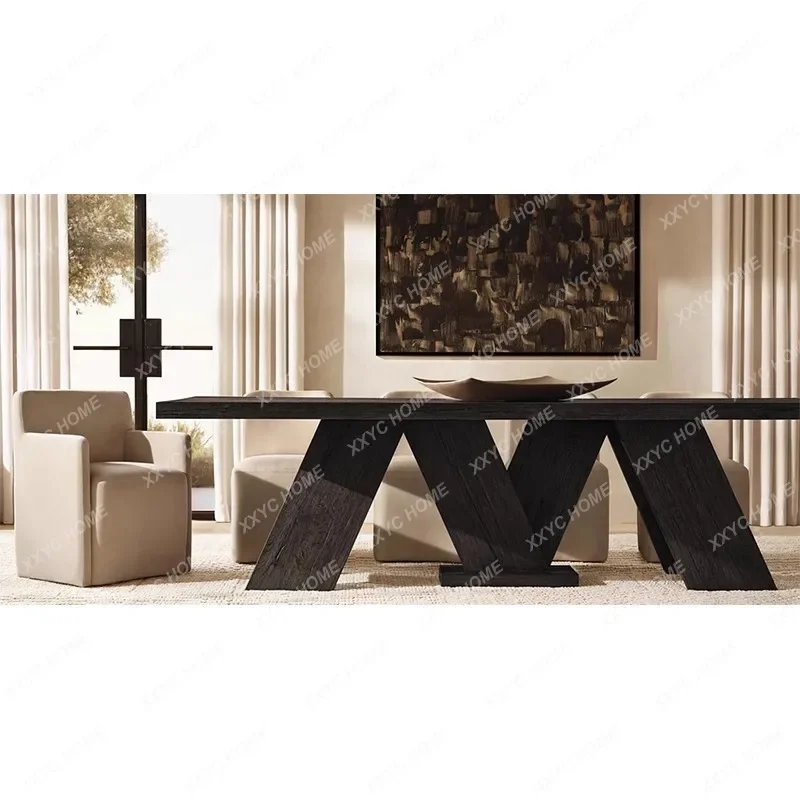 Jrural retro solid wood long table villa living room log dining table modeling meeting office workbench
