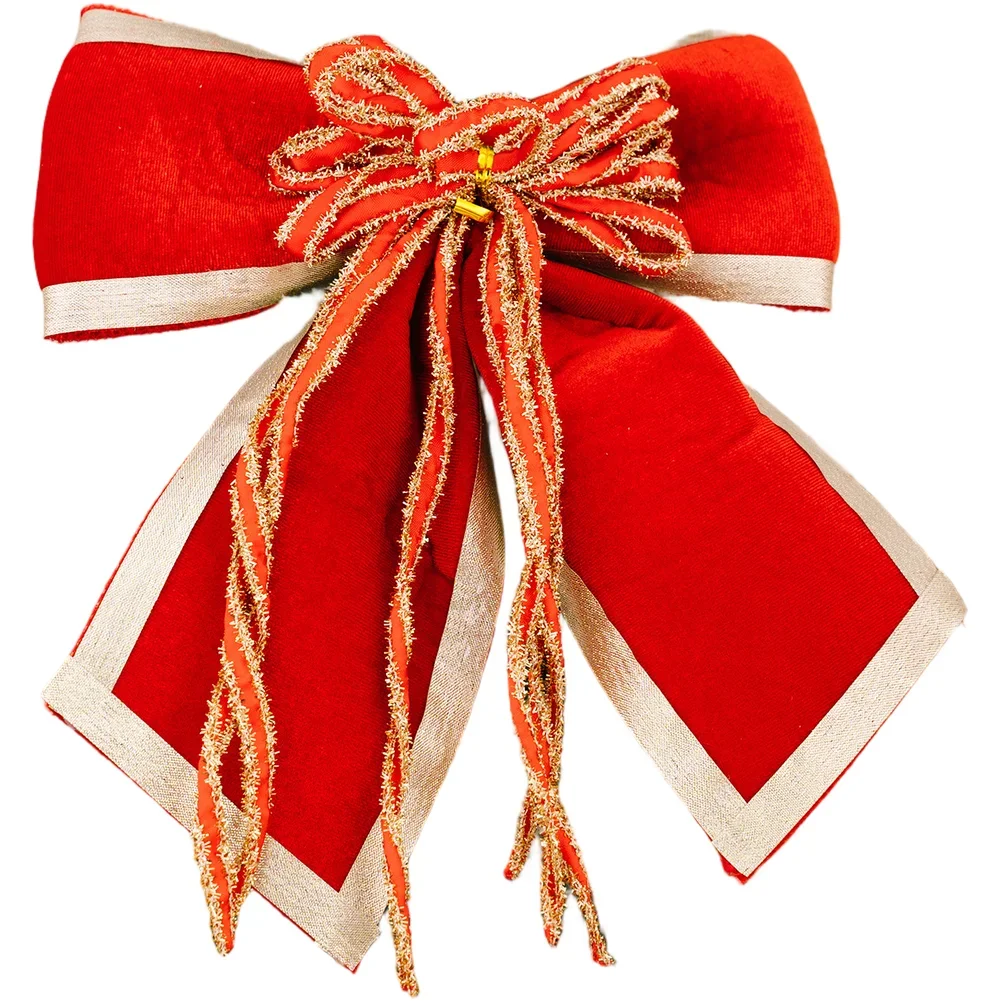

Red Velvet Christmas Bow Large Size With Flocked Edge Design For Holiday Decor Includes Flexible Steel Wire For Shaping