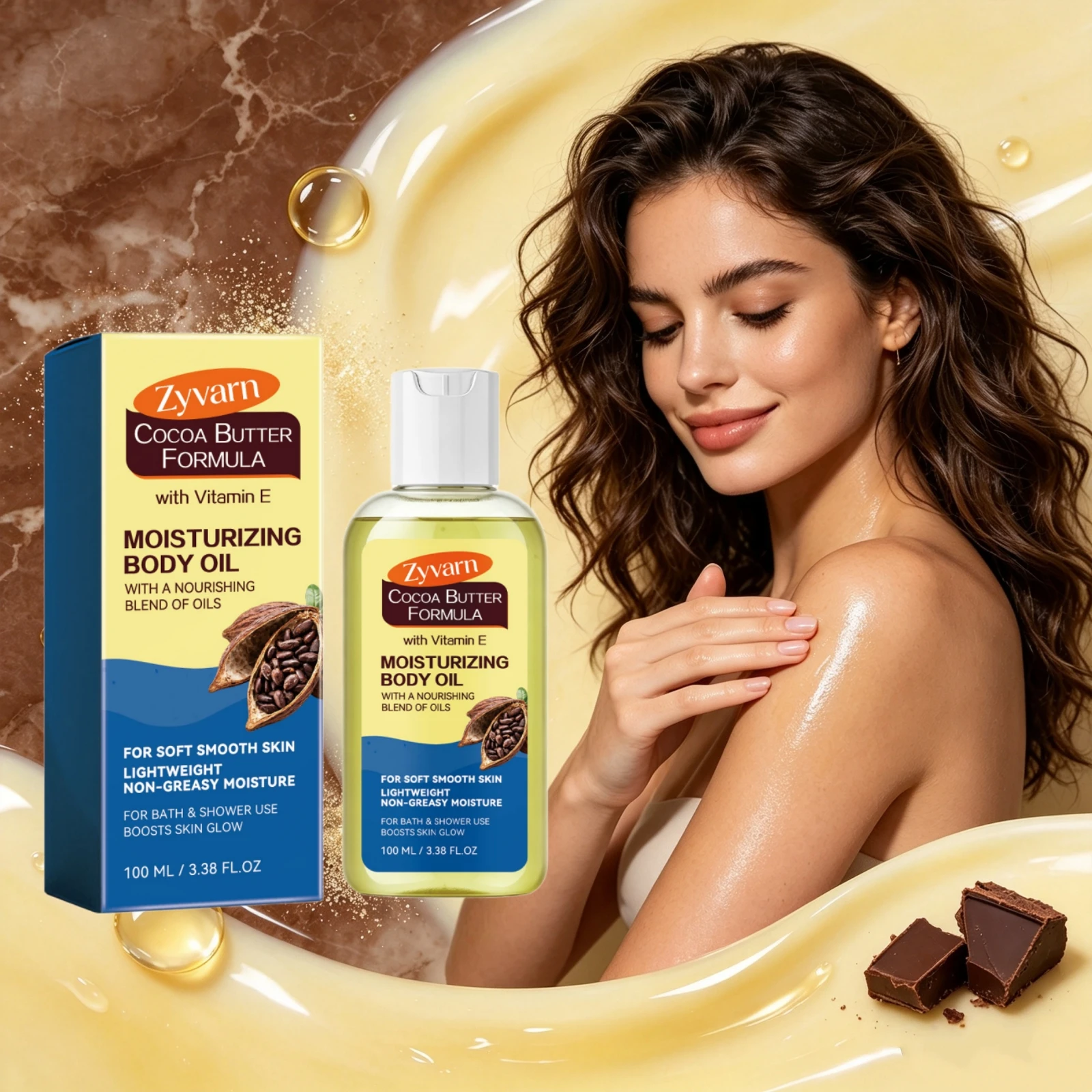 Vitamin E Nourishing Dry Skin Glow Body Oil Lightweight No Greasy Shower Bath Smooth Radiance Cocoa Butter Moisturizing Body Oil