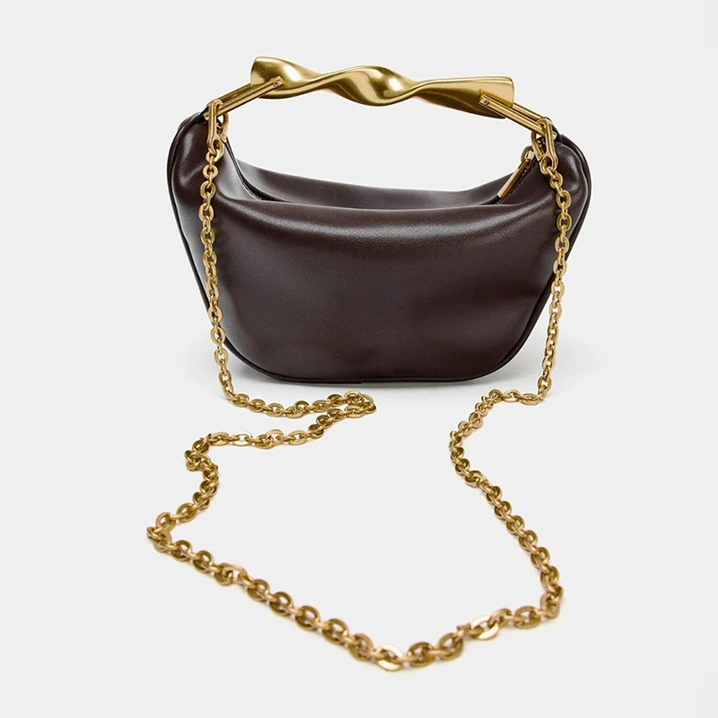 

Luxury Metal Handle Tote Bag,Vintage Chain Shoulder Crossbody Purse,Casual Soft Leather Handbag,Niche Fashion Commute for Women