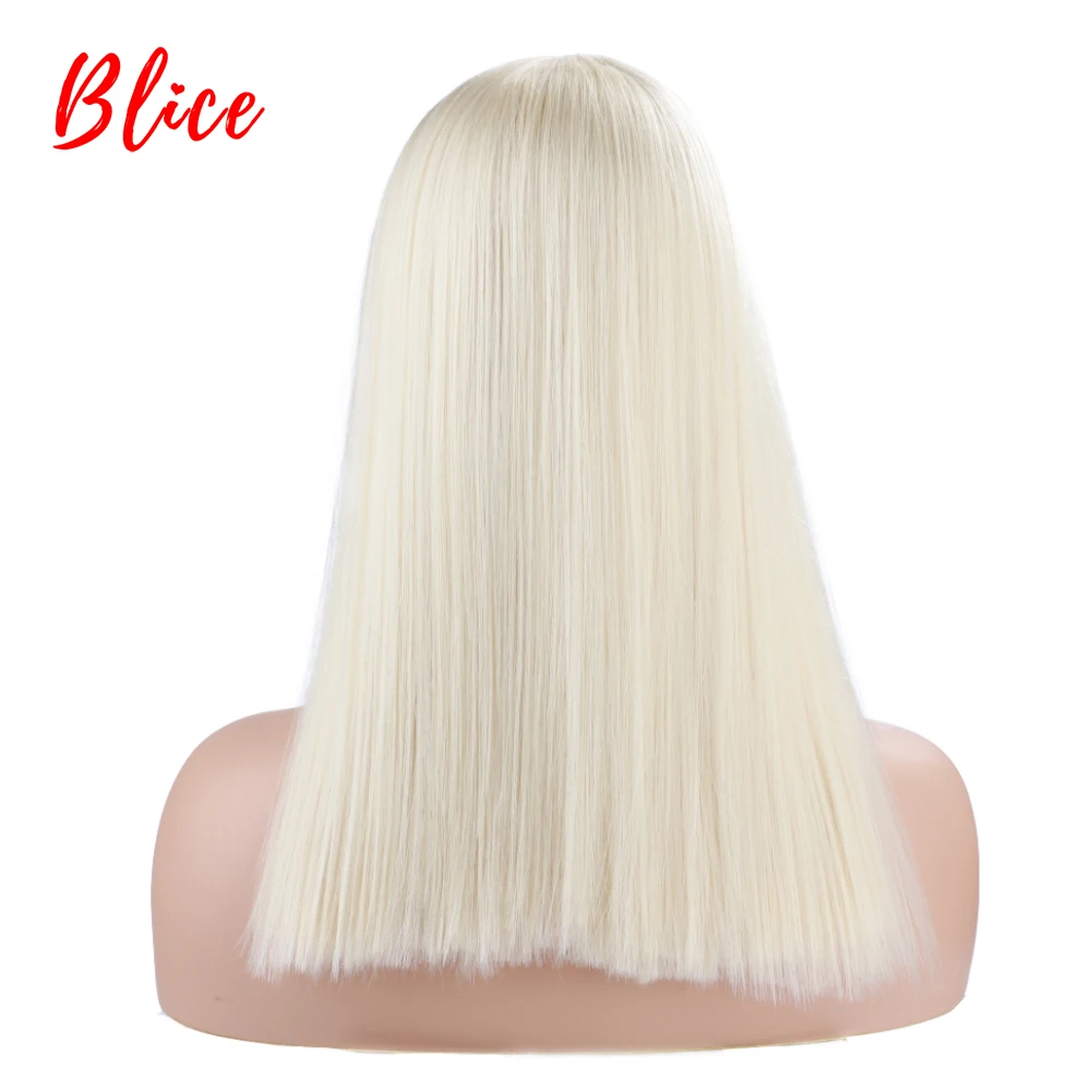 Blice Middle Silky Straight Synthetic Daily Wig Skin Head Top For African American Women 16Inch With LaceBabyhair Blonde