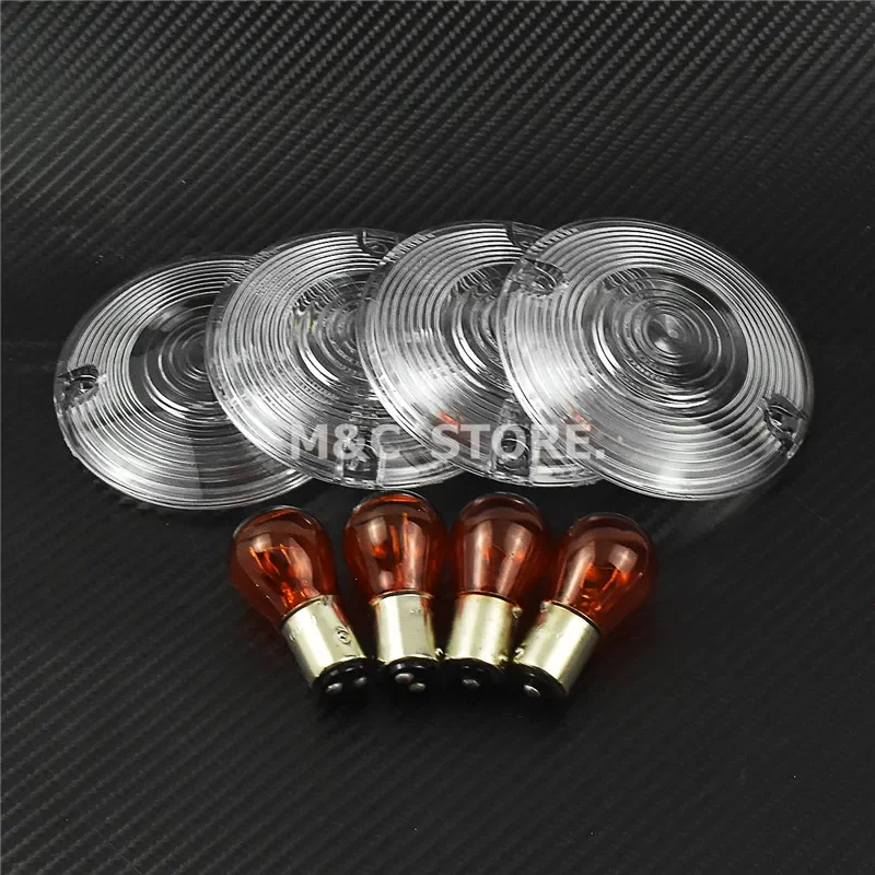 4pcs Motorcycle Smoke Clear Orange Turn Signal Lens Cover Bulbs For Harley Touring Electra Glide Road King Tour FLHT FLST FLTR