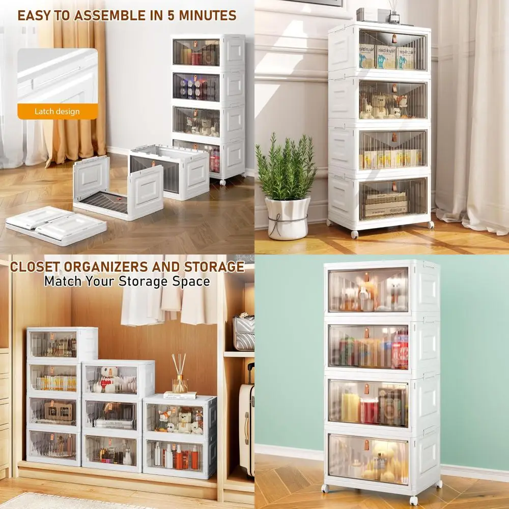 

Stackable 4-Tier Plastic Storage Bins with Lids, 23-Quart Wheeled Organizers, Collapsible Boxes for Home, Office, Dorm - White