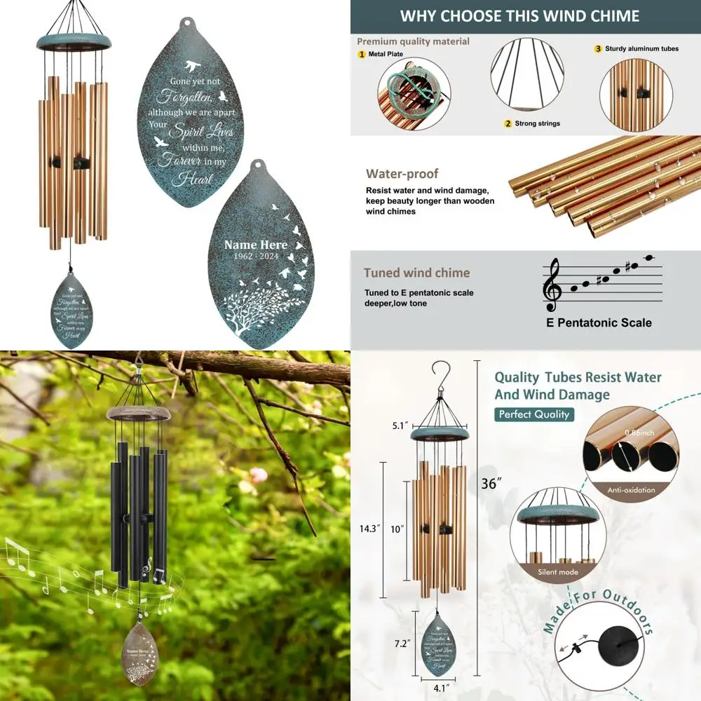 

personalized memorial wind chimes, 36" tribute to cherished parents, sympathy gift