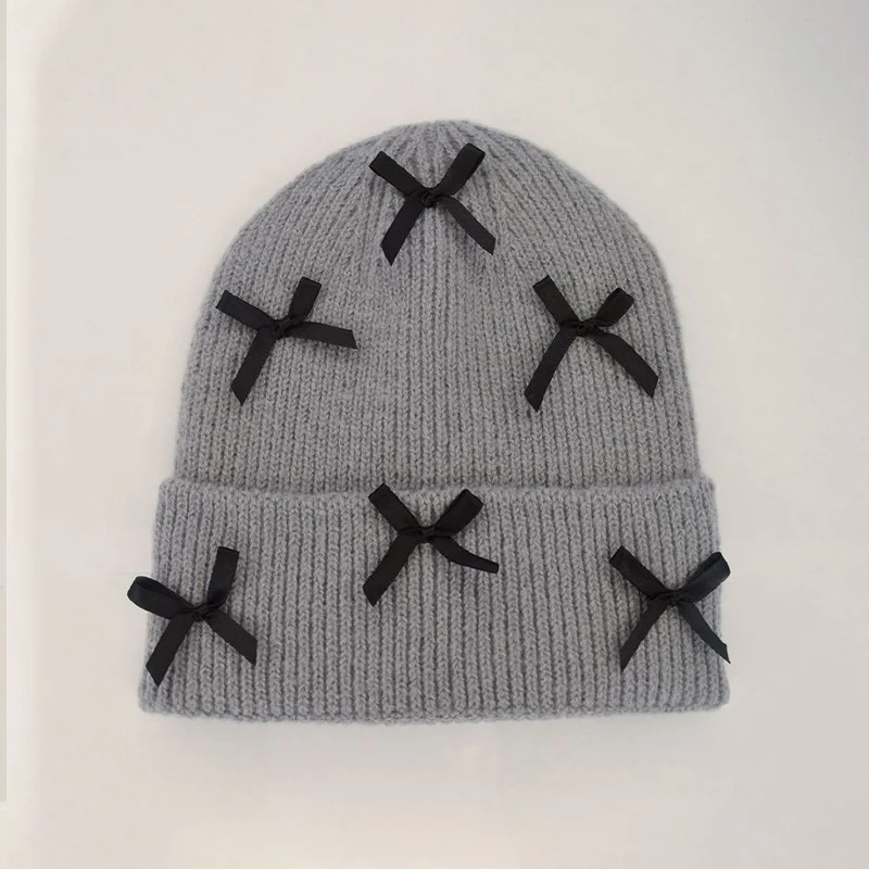 

1PCS Knitted Cap Beanie Hat With Bowknot Decoration Daily Fisherman Beanie Hat Ear Protection Winter Hat