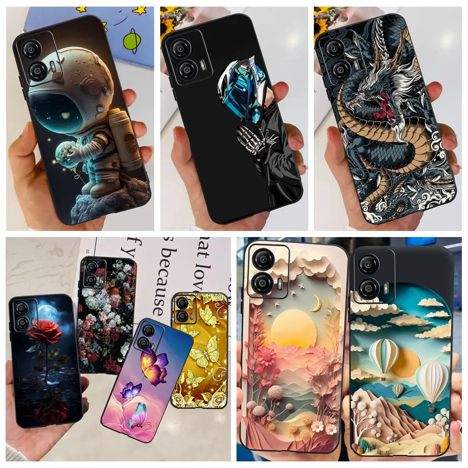 For Motorola Moto G53 Case XT2335-2 Black Liquid Silicone Bumper Coque MotorolaG53 G 53 5G Fundas Marble Space Man Dragon Capa