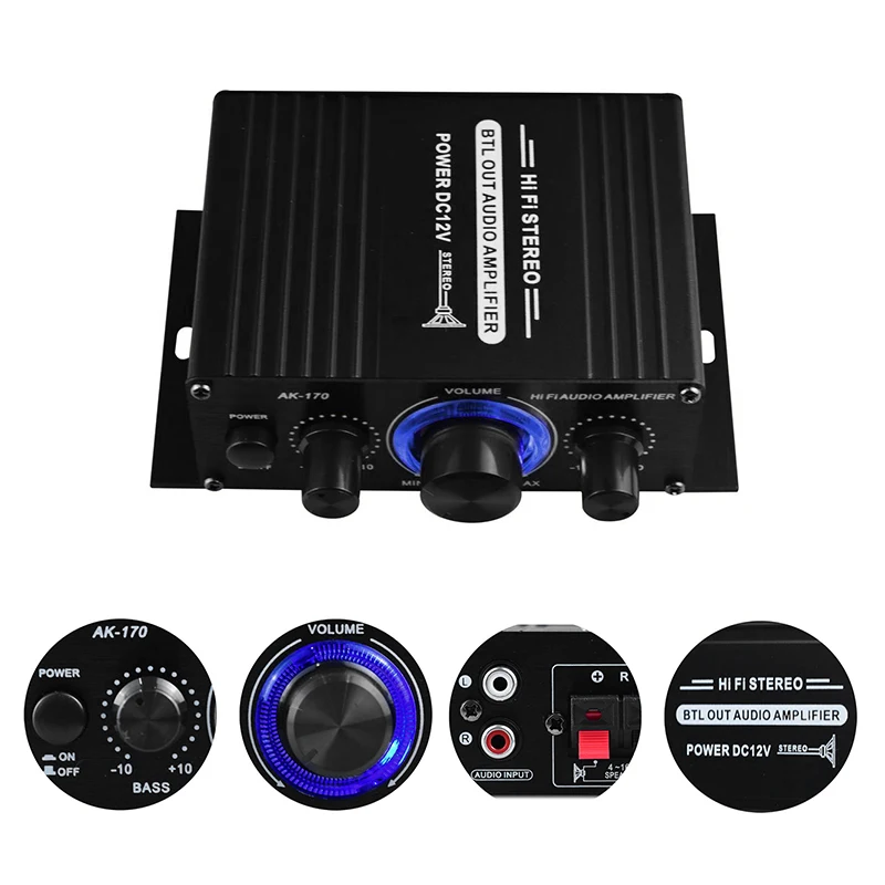 Car Audio Amplificador HIFI Audio Power Amplifier Stereo Amplifiers FM Radio Stereo Amplifiers 12V 2CH