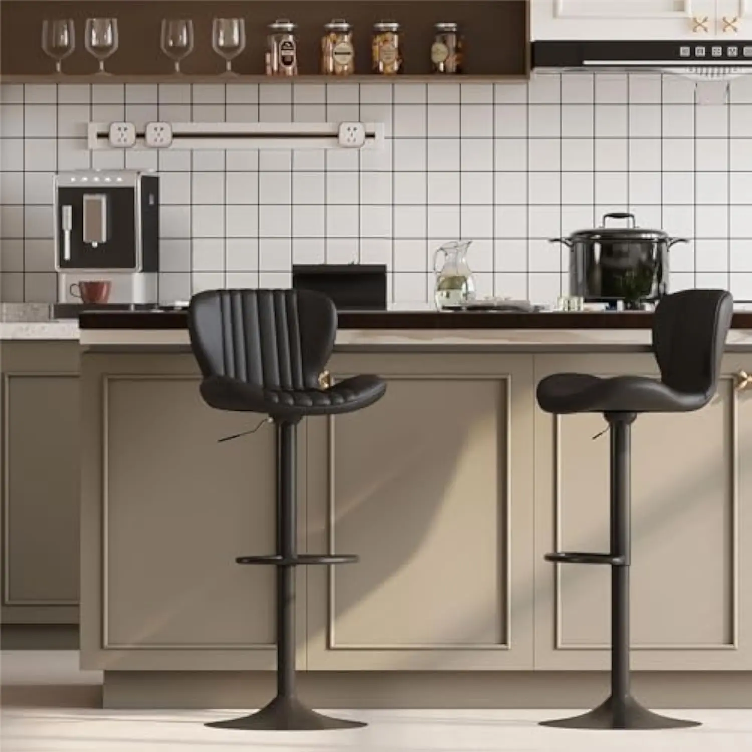 

Bar Stools Set of 2, Leather Adjustable Barstools Counter Height Modern Bar Stools, Island Chairs Set of 2 for Kitchen, Black