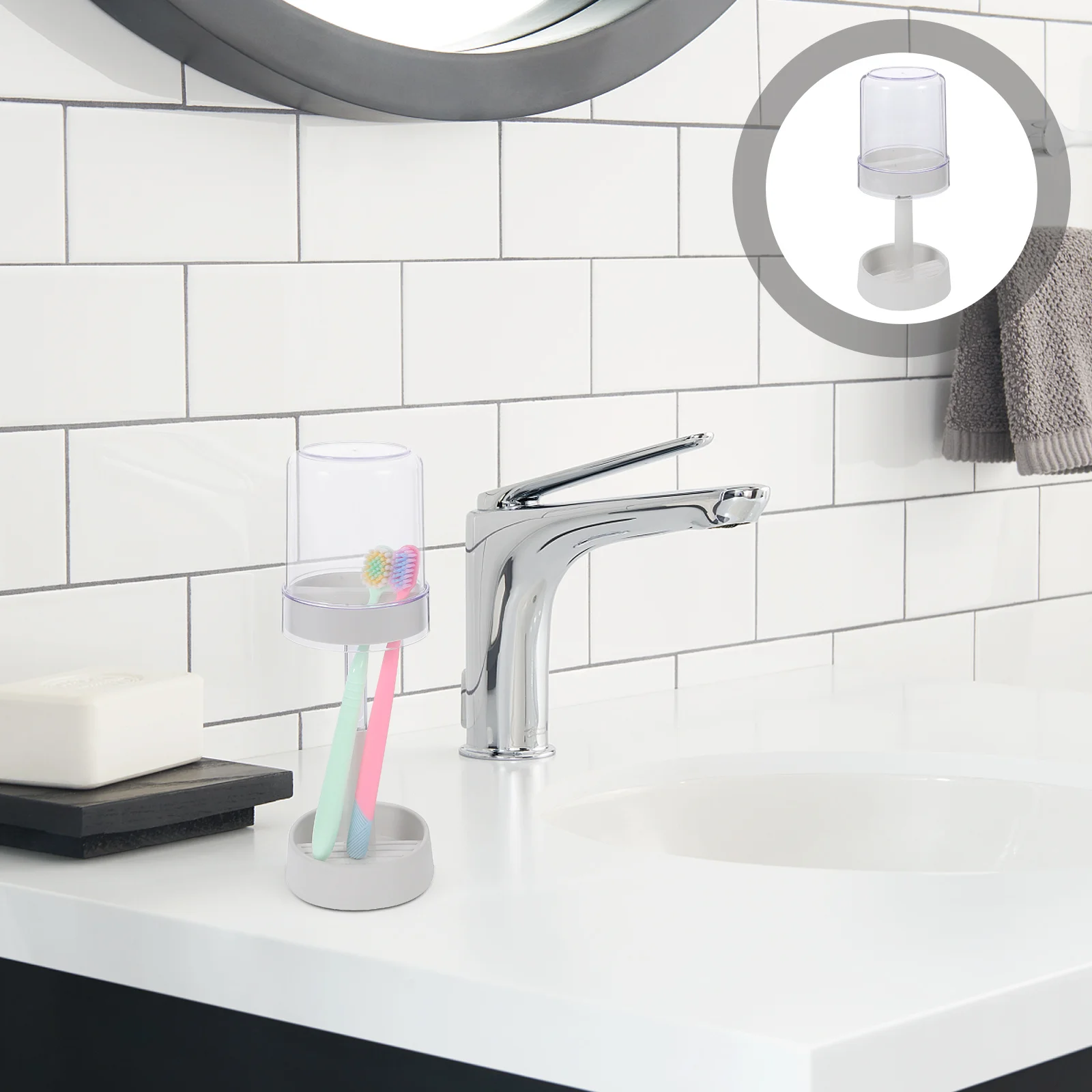 

Toothbrush Holder 2 Slots Covered Cup Electric Toothbrush Storage Rack Toothpaste Organizer Bathroom Counter Stand Dustproof