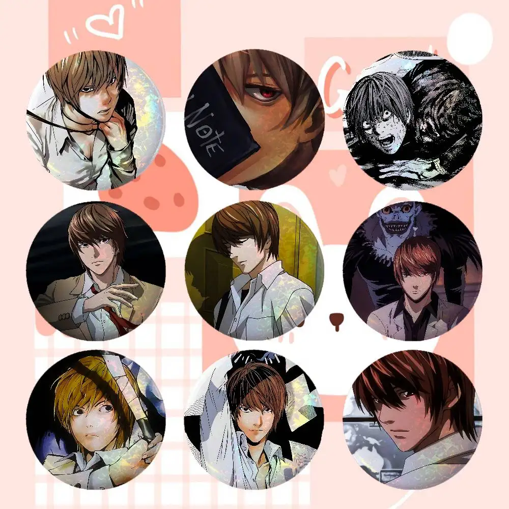Anime-D-death Note Killer Yagami-LightS Cool Anime Game Laser Double Flash Tinplate Badge Cartoon Character Pin Brooch Fan Colle