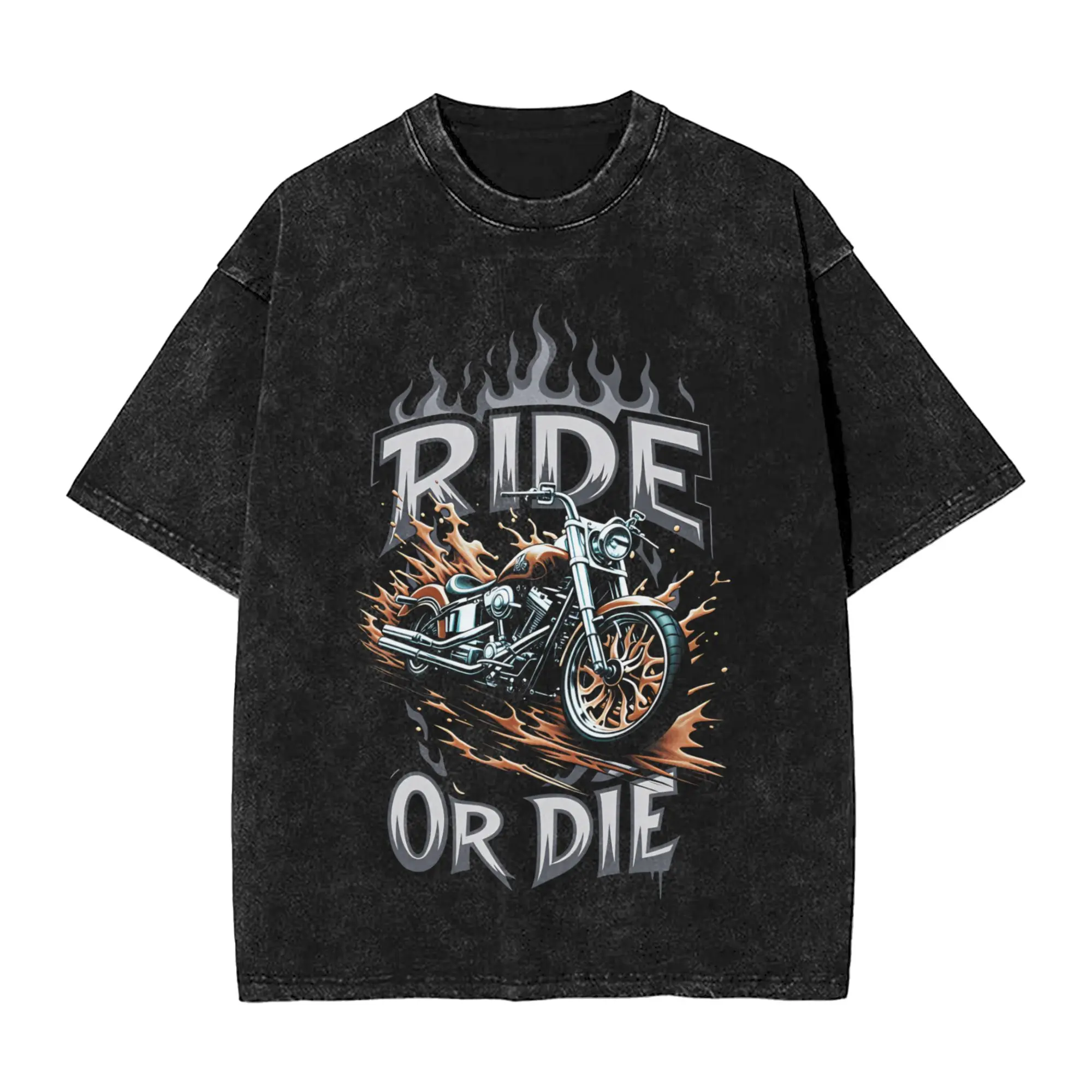 Streetwear Washed T-Shirt Ride or Die Loose T Shirts  Hip Hop Tshirt for Male Summer Y2K Retro Design Top Tees