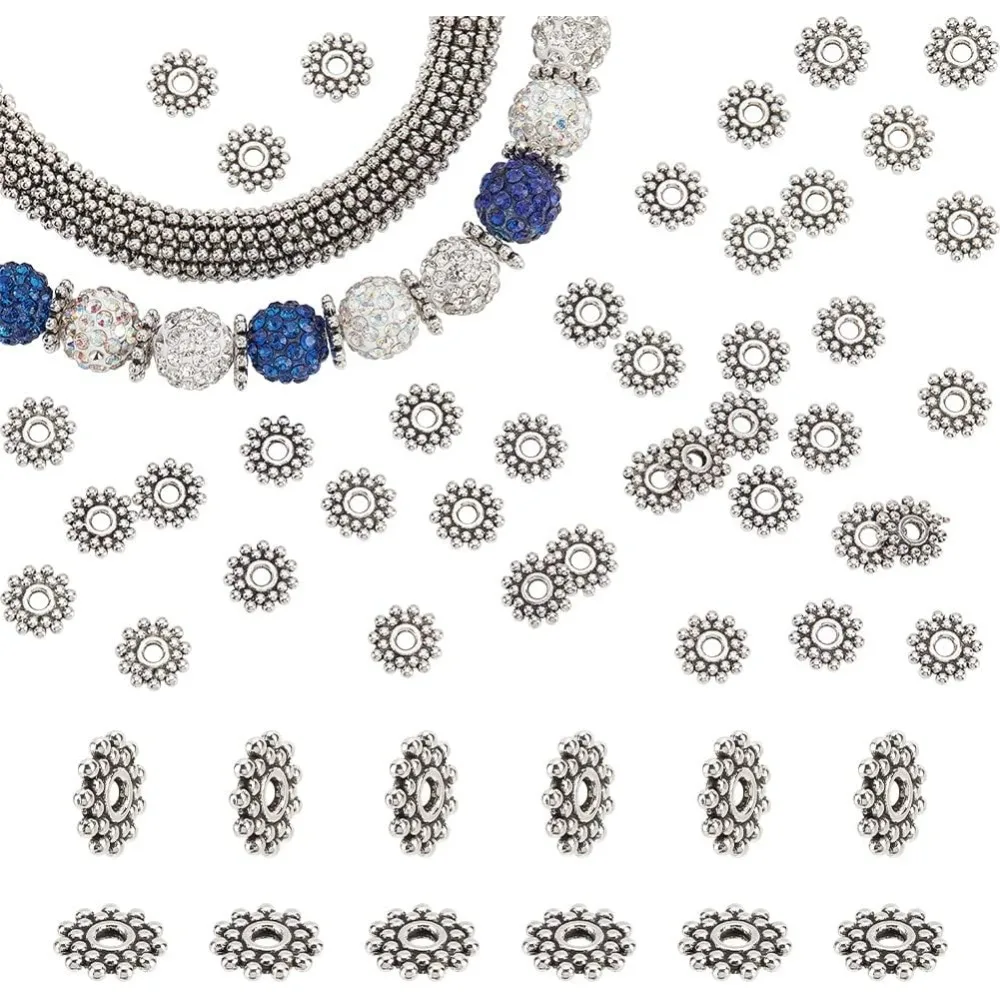 400pcs Flower Spacer Beads Antique Silver Daisy Beads Tibetan Alloy Metal Loose Beads Spacers for Bracelet Necklace