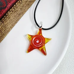 1PCS Glass Red Starfish Murano Pendant Crystal Necklace For Woman Star Jewelry Christmas Ornament Blue Chinese Style Gift