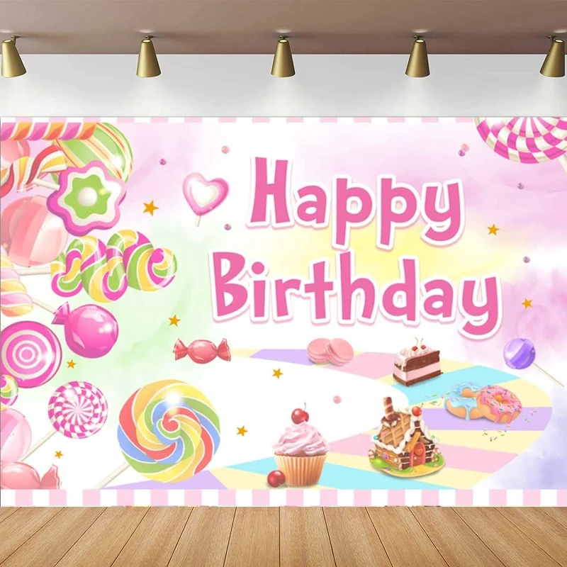 Candyland Photography Backdrop Cupcake Candy House Donut Sweets Kids Girls Birthday Party Decoration Wall Banner Background