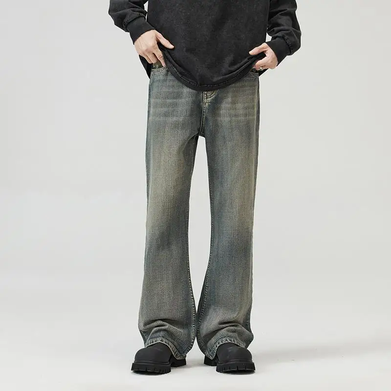 

Мужские джинсы в американском ретро-стиле с бамбуковой текстурой, повседневные прямые брюки, износостойкие, для молодежи, на все сезоны