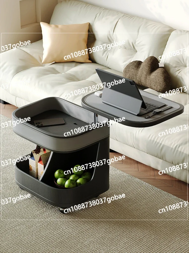 Mobile Coffee Table Home Small Apartment Modern Light Luxury Living Room Saddle Leather Balcony Adjustable Trolley