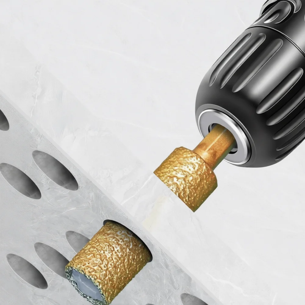 Gold Brazed Diamond Hole Saw Drill Bit For Dry Drilling Glass Ceramic Tile Grinding Head Cutter Edging Power Tool Accessory