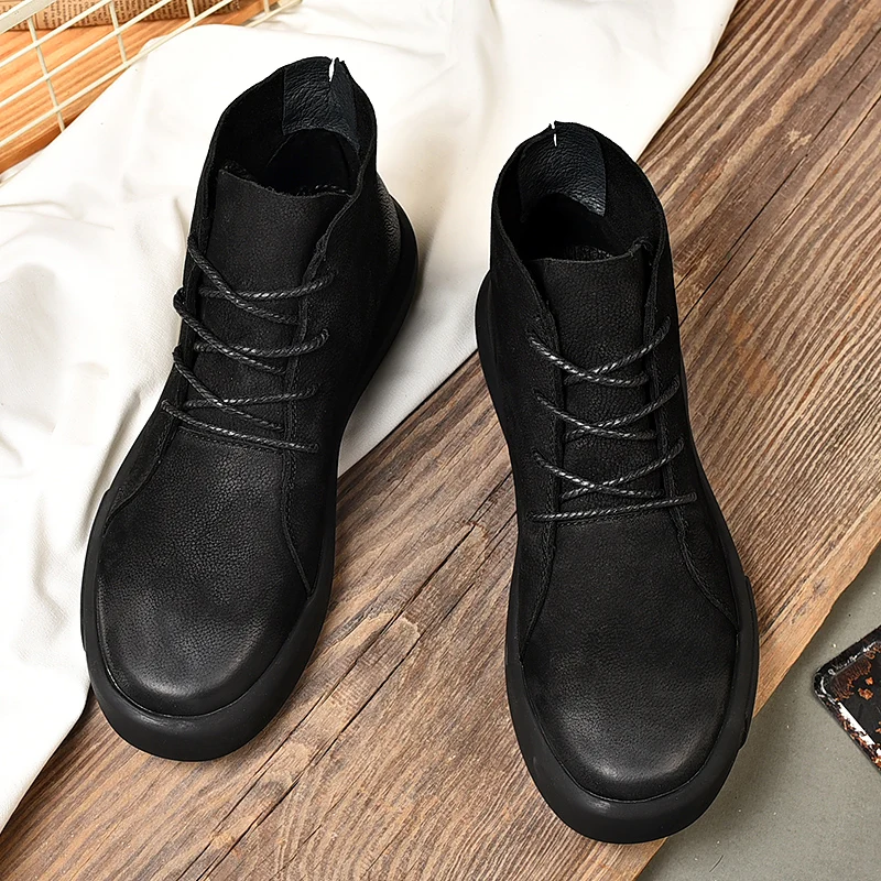Winter Men\'s Work Boots Retro British Style Plus Cotton Soft Keep Warm Comfortable Fashionable Shoes Elastic Sole Easy To Clean