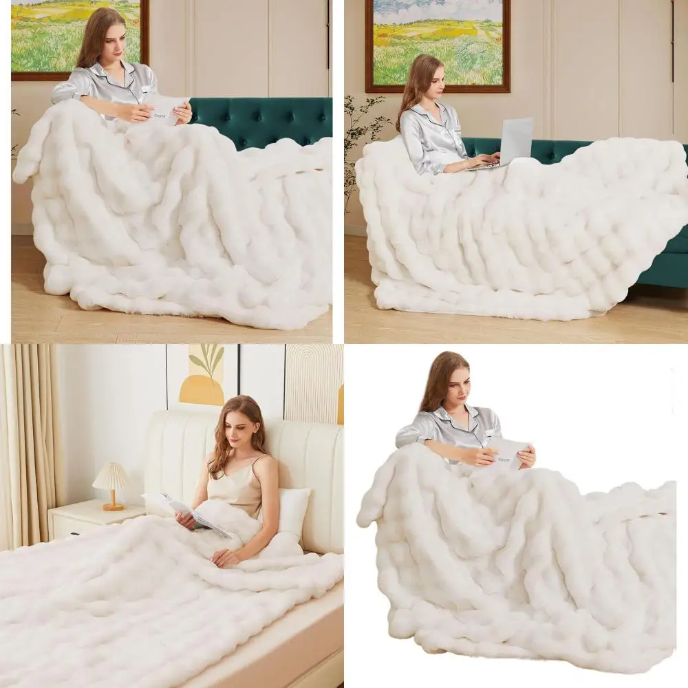 

Cozy 60x80 Beige Faux Fur Throw Blanket, Plush & Warm for Couch, Bedroom, Living Room, Ideal Winter Home Decor Gift, 860 GSM