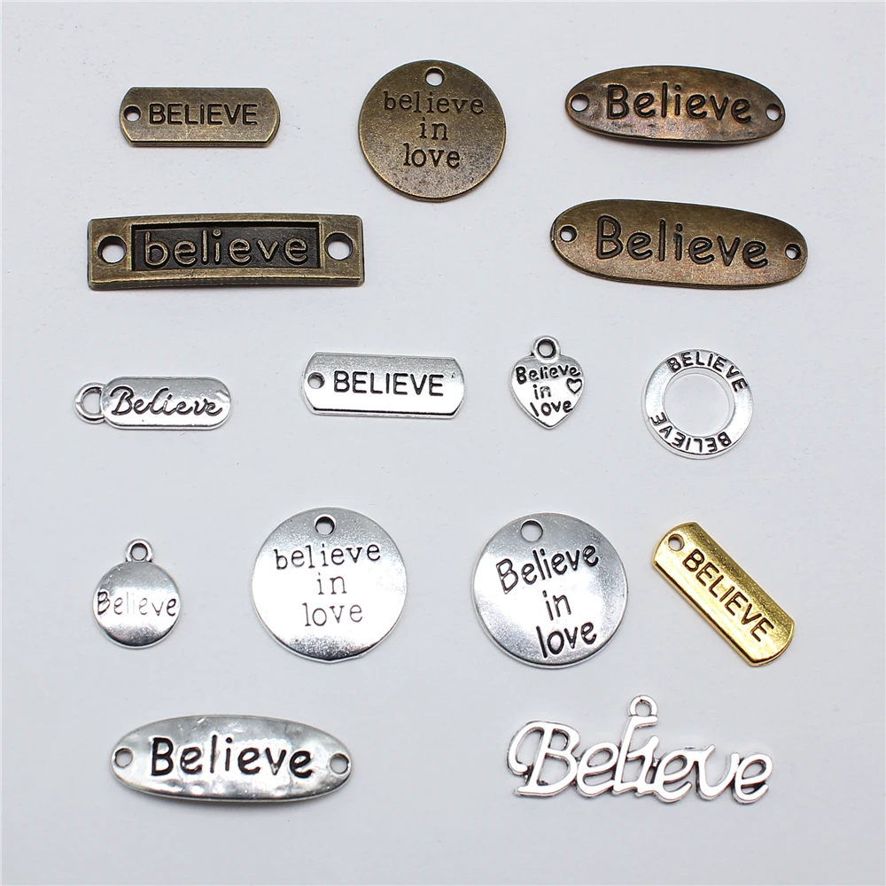 10 sztuk uwierz wisiorki uwierz w miłość Charms do tworzenia biżuterii antyczny brąz srebrny kolor wisiorki DIY rzemiosło dokonywanie ustaleń