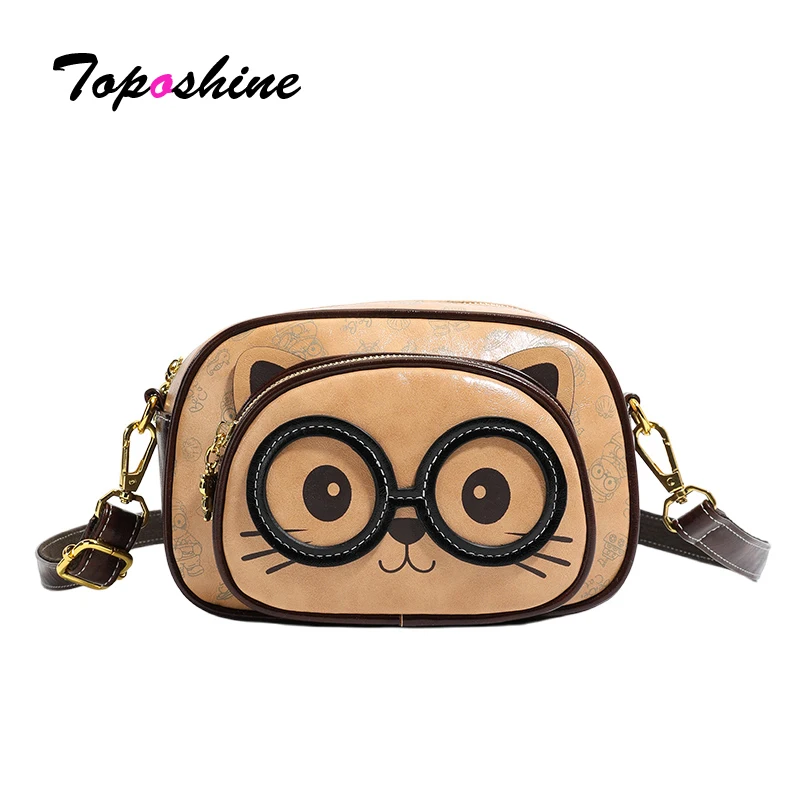

Toposhine Kawaii Cartoon Cat Face Shoulder Bag for Girls Sweet Eyeglass Cat Shoulder Purse Cute Mini Bag for Teen Girl Daily Use