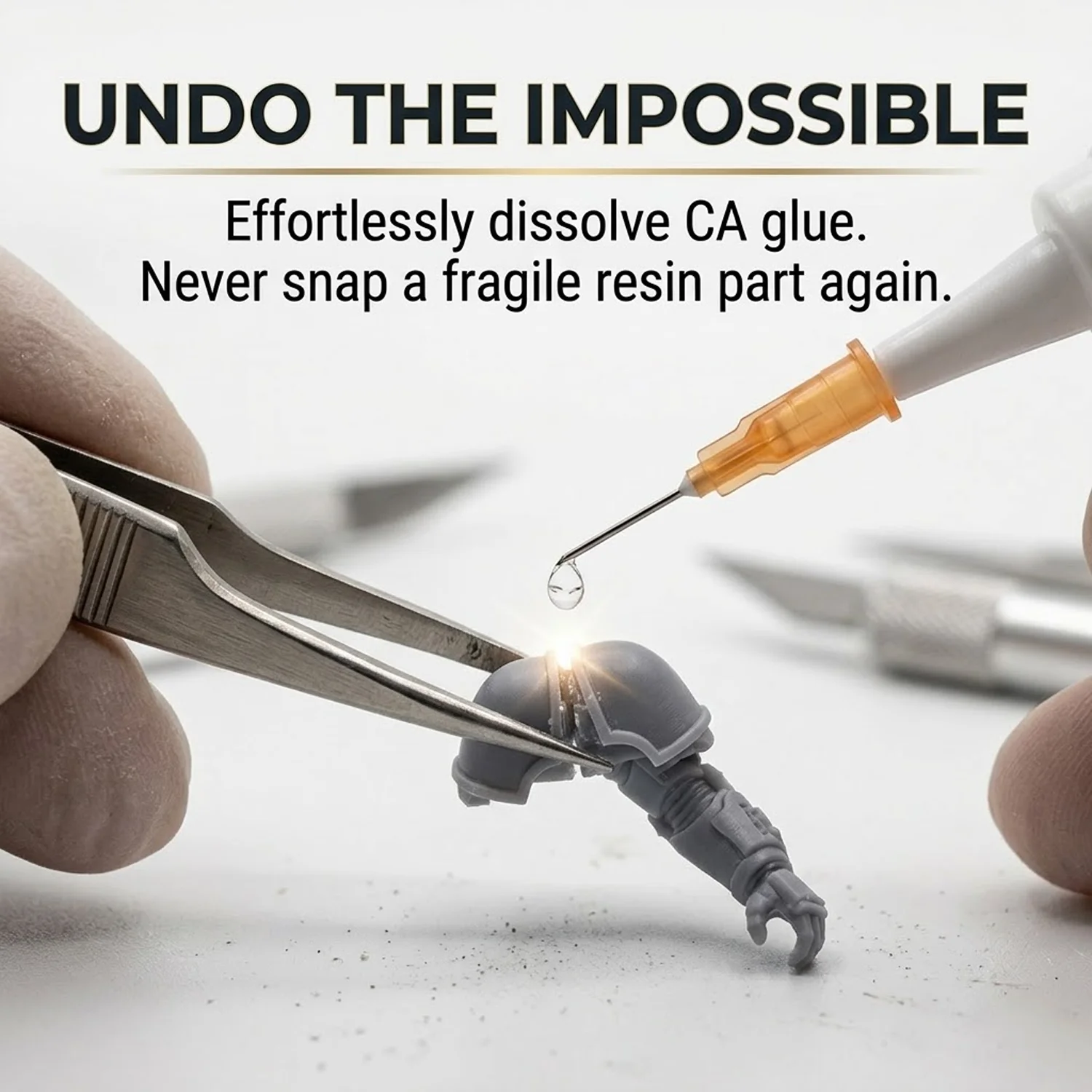 CA Glue Debonder 20ml Super Glue Remover Micro Precision Tip Safe for Warhammer Miniature Resin Plastic Scale Model Building DIY