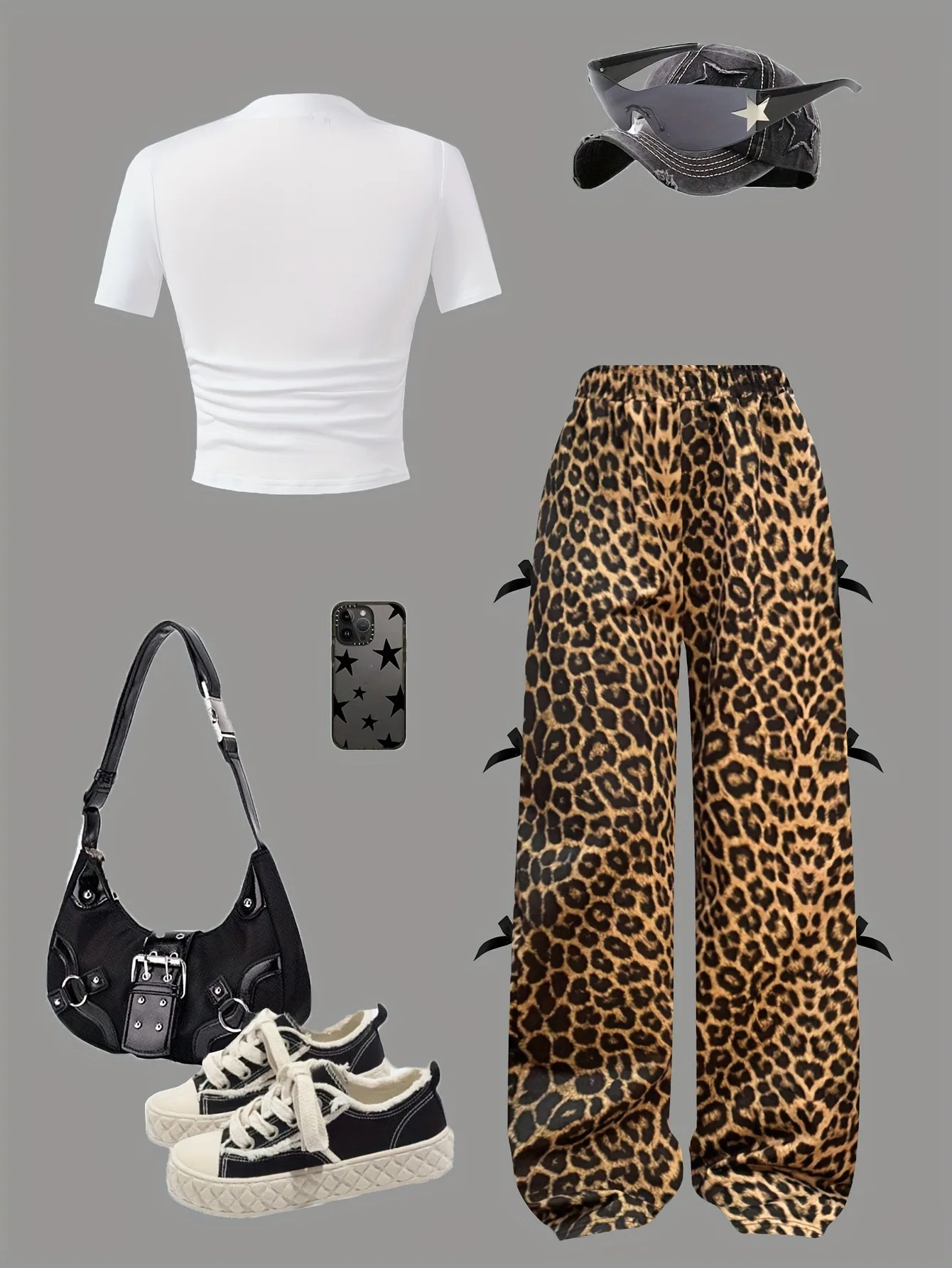 Comfy Girls 2-Piece Casual Set, Soft New York Print T-Shirt + Elastic Waist Leopard Bow Pants for Summer