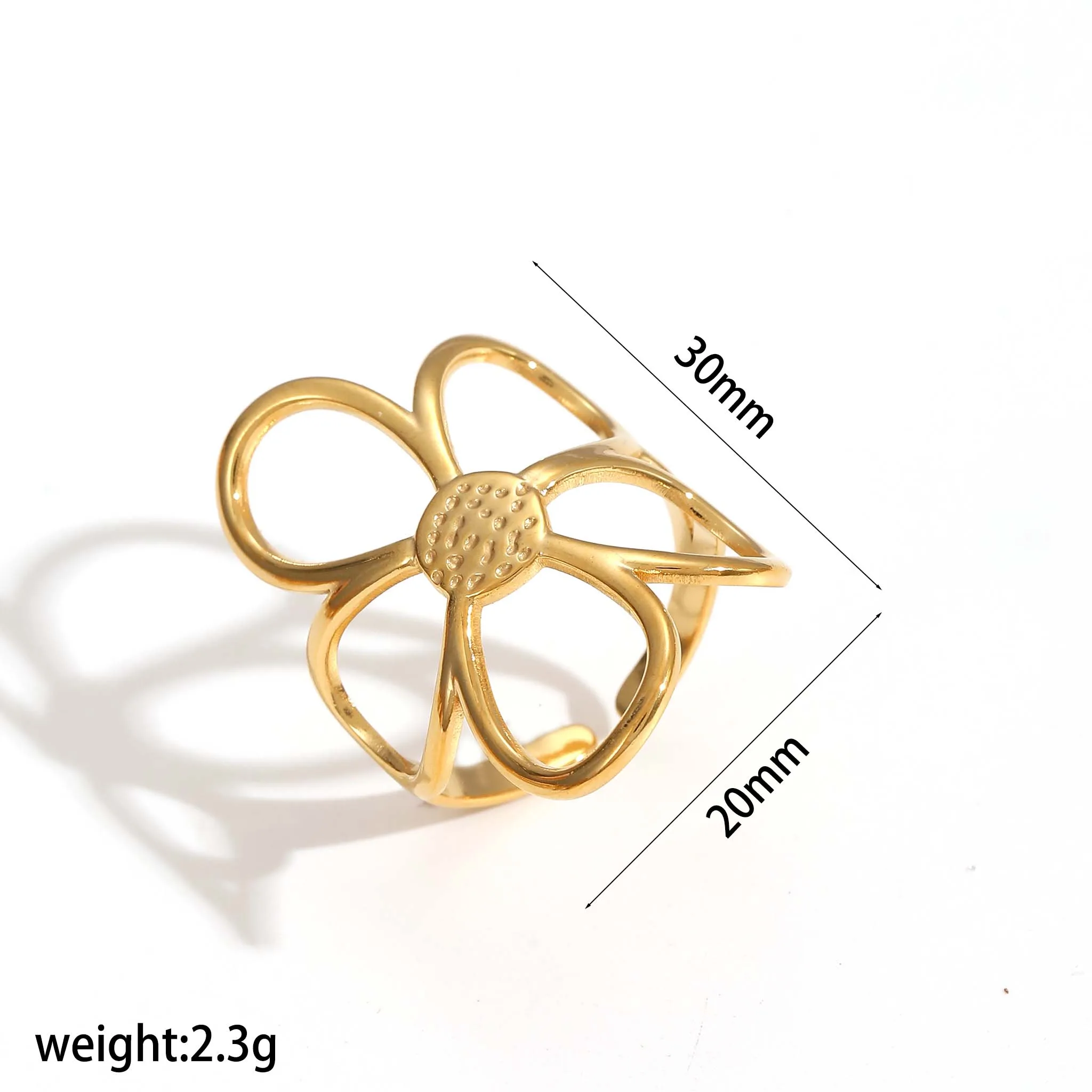 316L Edelstahl-Blumenringe 18K vergoldet Wasserdichter offener Ring Eleganter Schmuck für Damen Geschenk – Detail 9