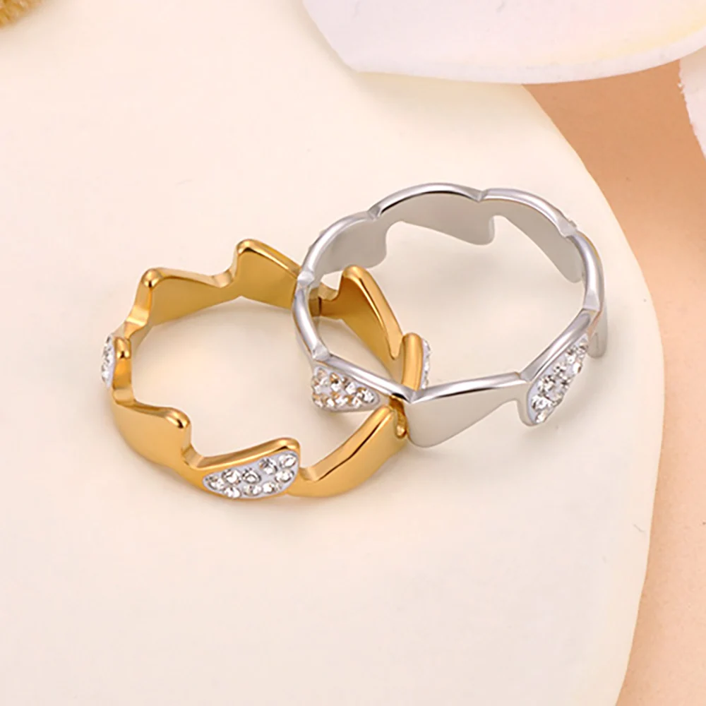 2 Teile/satz Strass Twisted Paar Ring 316L Edelstahl 18K vergoldet Zirkonia Eternity Ringe für Männer und Frauen