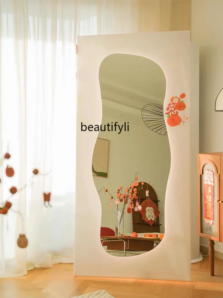 ss newSpecial-Shaped Wave Full-Length Mirror Floor Wall-Mounted Dressing Mirror Household Design Light-Emitting Irregular Mirror